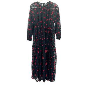 Zara Womens Whimsigoth Dark Sheer Embroidered Floral Lace Midi Dress Size S‎